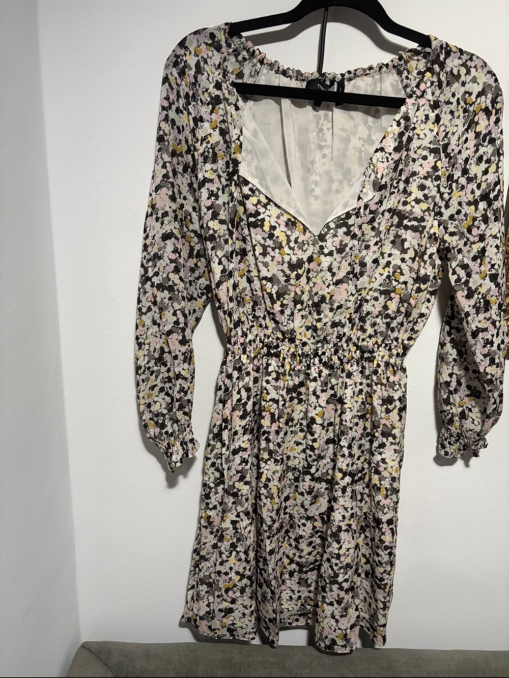 Theory Floral V-Neck Long Sleeve Dress in Pink and Black
